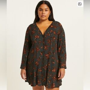 Madewell Dark Khaki and Orange Patterned Button Diwn Plus Sz Dress